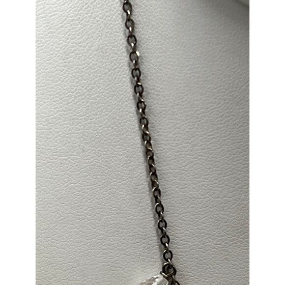 Vintage 925 Sterling Silver Crystal Rock Quartz Teardrop Fringe Necklace 16" - Picture 7 of 13
